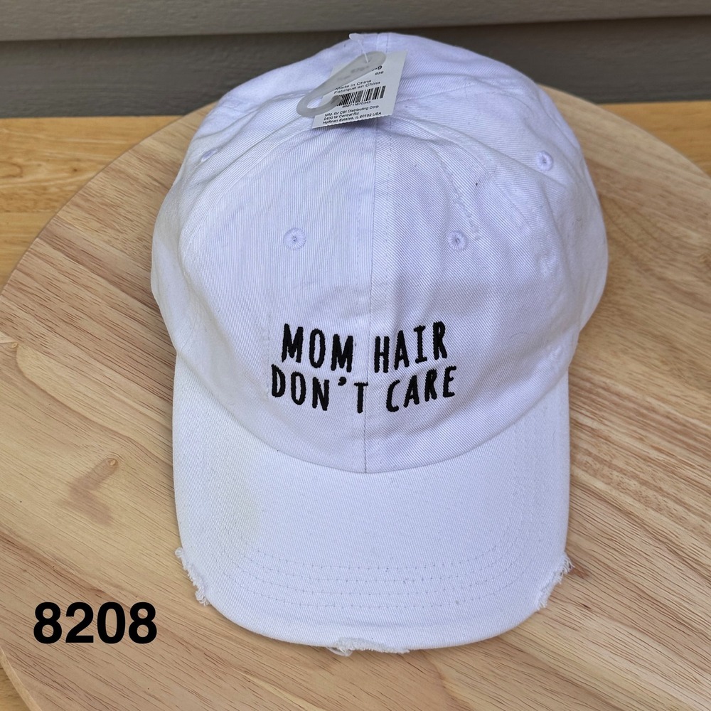 Mom Hair Don't Care White Distressed Baseball Cap Hat Adjustable NWT 8208